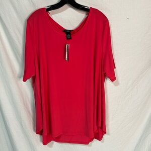 Grace 2x coral polyester spendex hi low hemline short sleeve slight scoop nwt